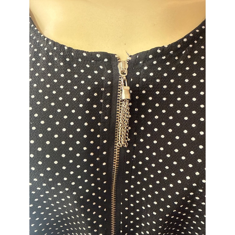 Cathy Polka Dot Zipper Front Blouse XL Black White Tassel Chain Ruffle Sleeve - Picture 3 of 6